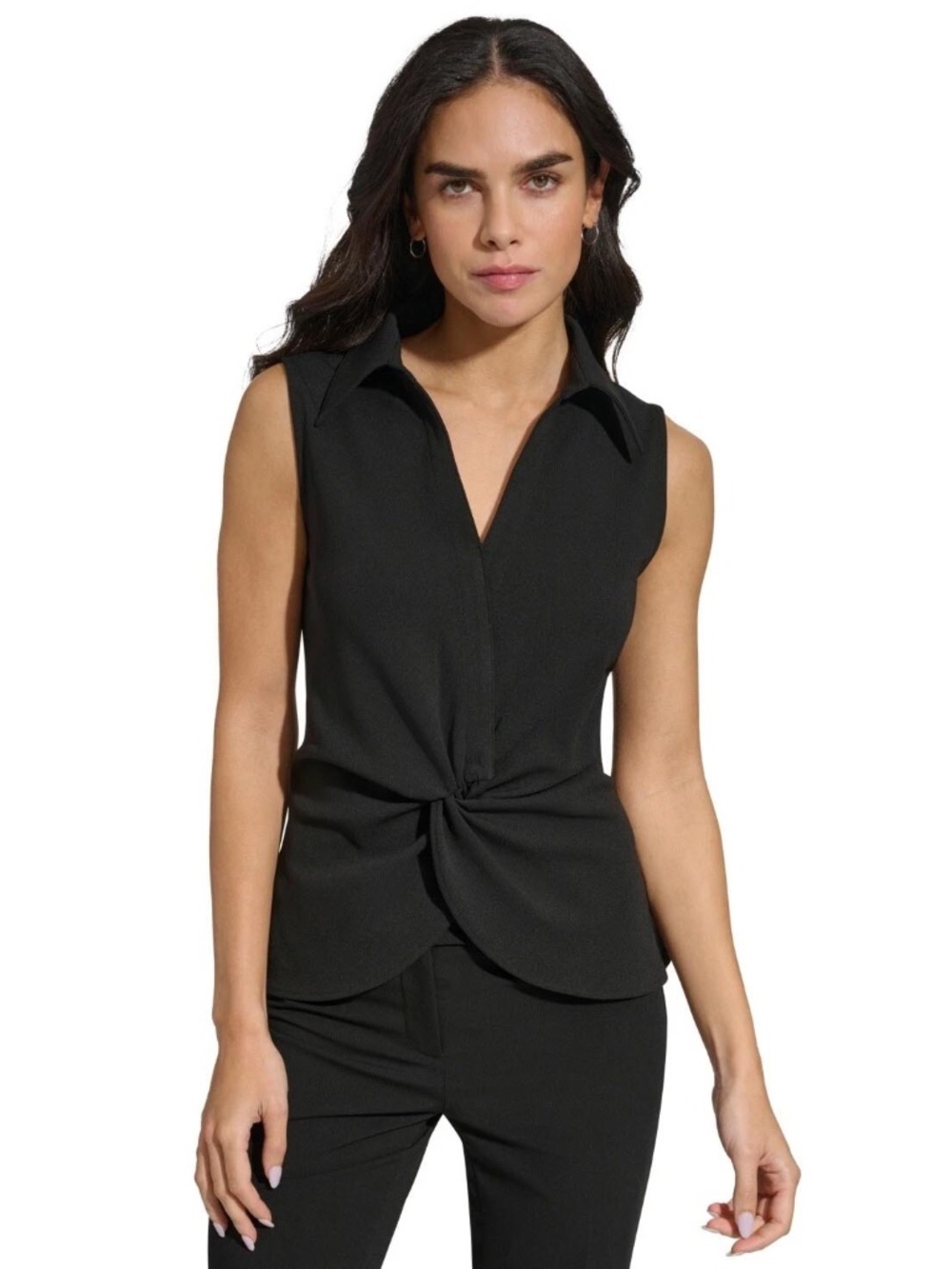 Calvin Klein Black Sleeveless Twist-Front Top